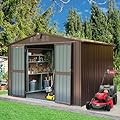 Domi Outdoor Storage Shed 10'x8', Metal Sheds Outdoor Storage with Lockable Doors & Air Vents for Patio Garden Lawn Backyard,Brown