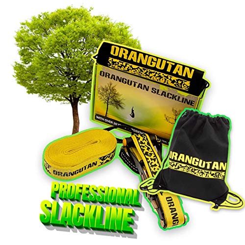 ORANGUTAN - Sport & Fitness Tightrope SLACKLINE Kit - 15 mm - 50 mm - Garden Play Equipment, Suitable for Beginners & Experienced slackliners, Perfect for Kids, Adults, Home & Outdoor Fun - Easy Setup