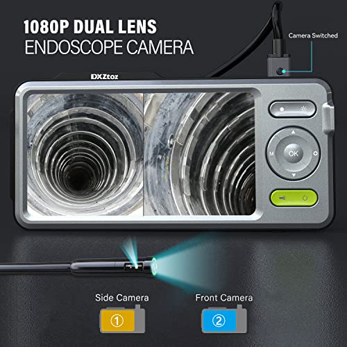 50Ft Sewer Inspection Camera 5'' Larger Ips Screen, Dxztoz Dual-Lens Endoscope Borescope Snake Camera With Light Waterproof Drain Pipe Duct Plumbing Plumbers Fiber Optic Scope Camera[Upgraded] #TOP1