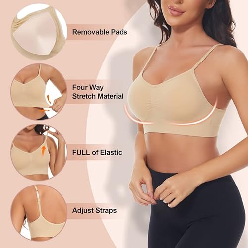Bestena 3 Pack Neck Bralettes For Women Wireless Cami Bra Adjustable Sports Bras With Removable Padded #TOP3