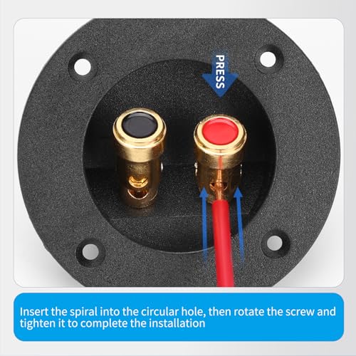 3 Inch Round Push Spring Speaker Terminal Cup,2-Way Subwoofer Box Terminal with Gold Plated Binding Posts,Bare Wire Connection,2 Pack