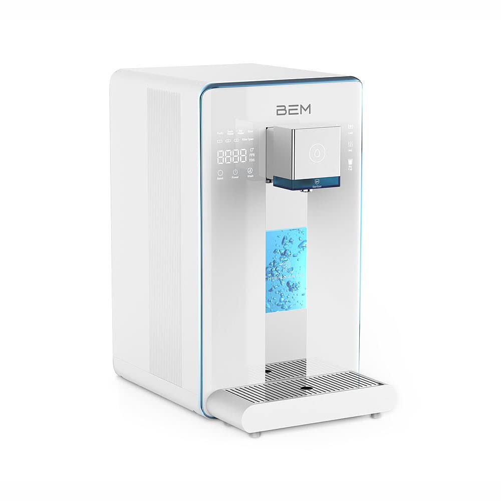 BEM IDA Wasserfilter & Wasserstoff-Ionisator, Direktanschluss, Umkehrosmose | Hydrogen durch Elektrolyse, UV-Desinfektion, Temperaturwahl 10–100°C, Touch-Bedienung, Tischgerät