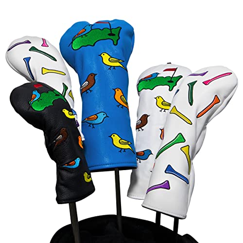 1 Pcs Montela Golf Club Covers,Colorful Birdie Tee 3 Wood Headcover Driver Headcover Fairway Wood Head Covers Hybrid Headcover Leather Golf Head Covers For Odyssey Scotty Cameron Taylormade #TOP29