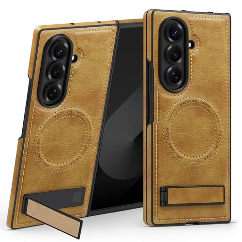 Lunivop for Samsung Galaxy Z Fold 7 Case Leather [Compatible with Magsafe Wireless Charging] Magnetic Cover Stand Funda para Z Fold 7 2025 Rugged Best Phone Cases Brown