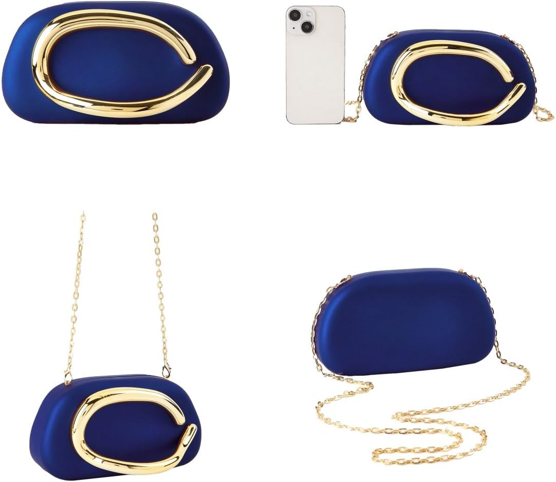 RomanticDesign Women Vintage Evening Clutch Box Bag Metal Decor Handle Crossbody Purse for Party Wedding Prom, Blue
