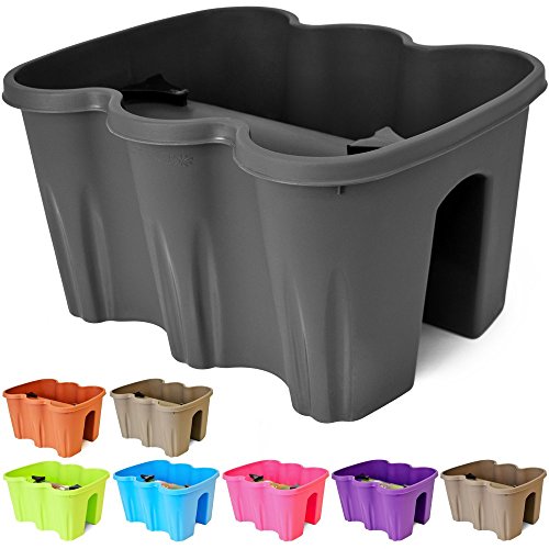 Preisvergleich Produktbild Geländerkasten Blumentopf Blumenkasten Balkonkasten Pflanzkübel - Braun - inkl. Klammern zur schnellen Montage - witterungs- und UV-beständig - 38 x 29 x 20cm - Farbwahl