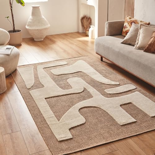 Nazar Palmateppich, Natur, Jute-Look, Naturteppich für Wohnzimmer, Schlafzimmer, Flur, Boho-Teppich, Naturfarbe (9491 Weiss, 80x150 cm)