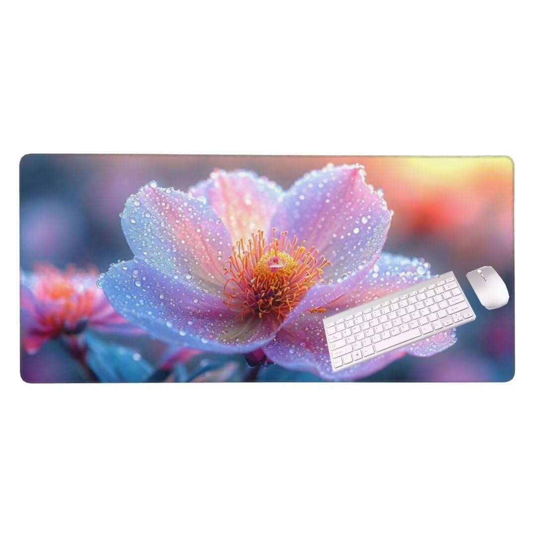 Alfombrilla de ratón 1400x600x3 MM, Alfombrilla Ratón XXL Extendida de Gran Tamaño con Bordes Cosidos, Base de Goma Antideslizante Almohadilla para Teclado, Flores de ensueño S-9347