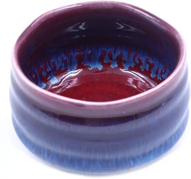 Authentic Japanese Handcrafted Matcha Tea Bowl - Purple Red Glaze Ceramic Chawan