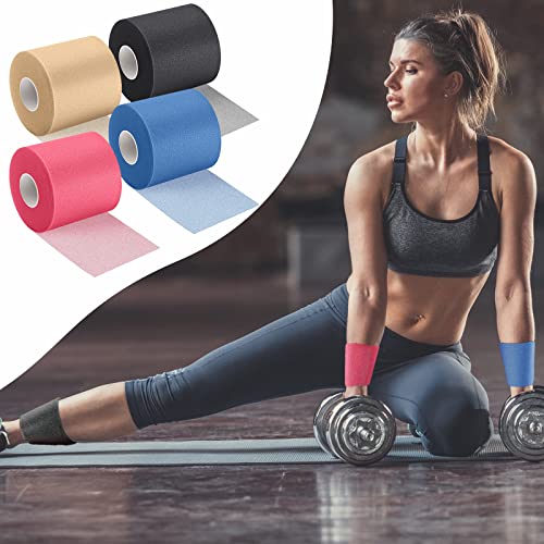 24 Pieces Foam Underwrap Tape Sports Pre-Wrap Athletic Tape Foam Pre Wrap Athletic Tape For For Ankles Wrists Hands And Knees (Black, Beige, Rose Red, Blue) #TOP4