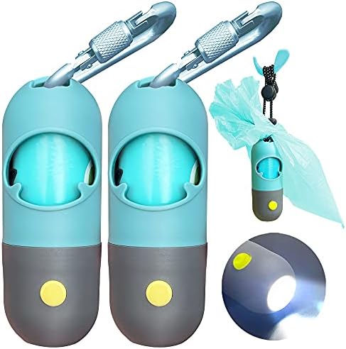 Dog Poo Bag Holder with Built-in LED Torch and Metal Clip for Lead, Each Poo Bag Dispenser Includes 15 Dog Poo Bags (1, Grey)