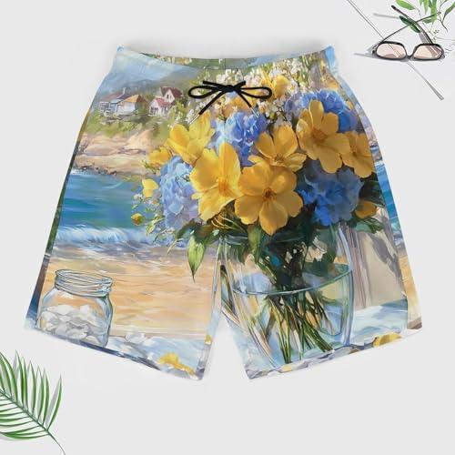 Seaside Bouquet Hydrangea Flowers Beach Shorts for Men Swim Trunks Quick Dry Swim Shorts with Compression Liner Pocket3
