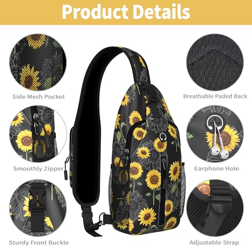 Image of Sunflower Sling Bag For Women Men Small Crossbody Bags Mini Water Resistant Casual Chest Bag Backpack Shoulder Daypack For Travel Hiking