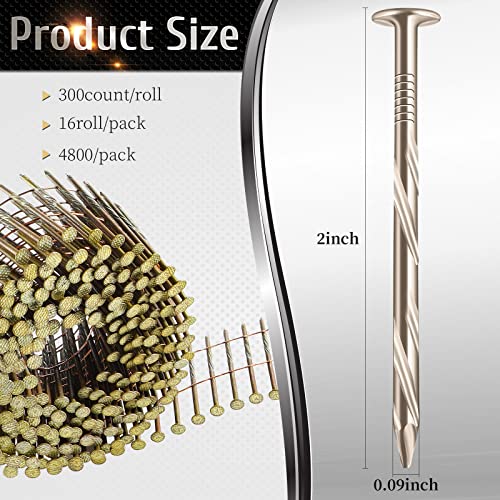 4800 Count Siding Nails 15 Degree Wire Collated Coil Stainless Steel Ring Shank Nail With Rust Proof Oil Round Head Hot Dipped Galvanized Nailer Attachment Replacement Part (2 Inch, 0.09 Inch) #TOP1