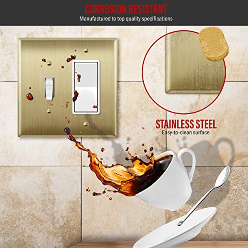 Image of ENERLITES Combination Toggle Switch and Decorator Receptacle Metal Wall Plate, Stainless Steel 201 Outlet Cover, Corrosion-Resistant, Mid-Size 2-Gang 4.88 inch x 4.92 inch, 771131M-BB, Brushed Brass