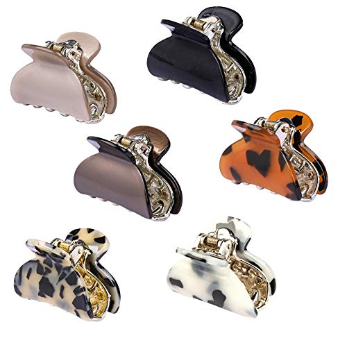 6 Packs Small Hair Claw Clips Tortoise Hair Clips Acrylic Claw Clips for Thin Medium Hair Mini Size Leopard Print Jaw Clips Clamp Barrettes for Women Handmade Ponytail Holder Grip