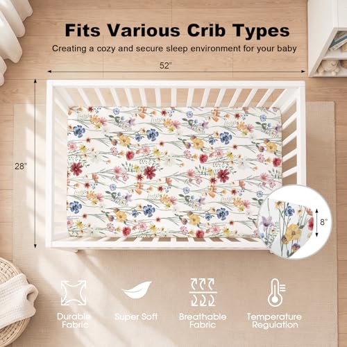 Image of Bimocosy Crib Sheets 4 Pack, Baby Crib Sheets Fitted for Boys and Girls Breathable & Snug Fit, Soft Toddler Bed Sheets for Standard Crib Mattress Nursery Daycare Essentials, Butterfly Meadow