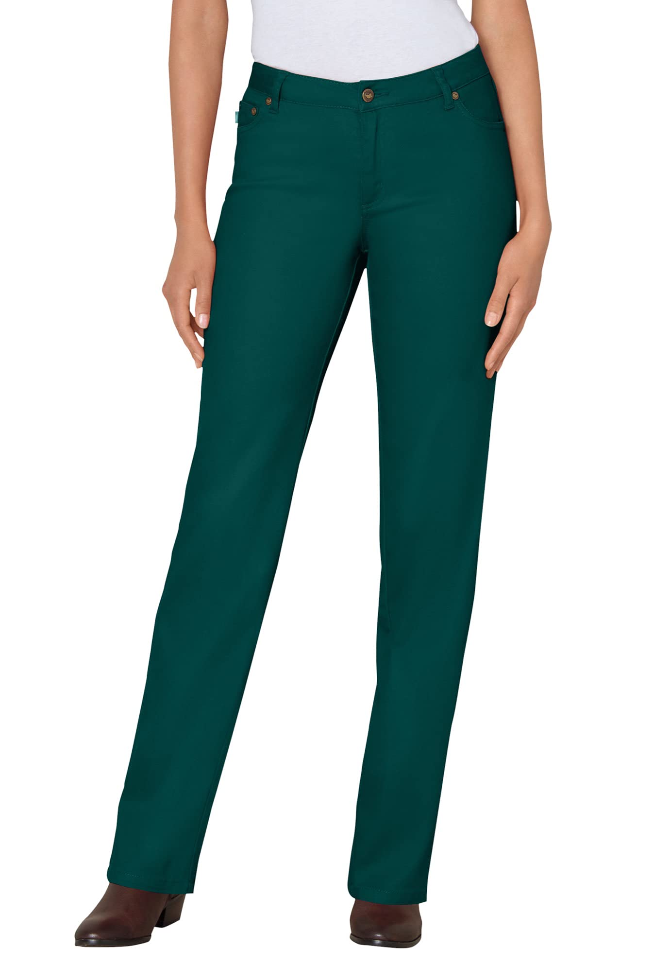 Woman Within Plus Size Straight-Leg Stretch Denim Five-Pocket Jeans