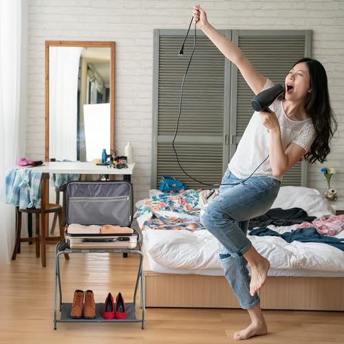 Relaxdays Kofferständer, 2er Set, klappbar, Gepäckständer mit Ablage, HBT: 58x66x38 cm, Kofferablage, Hotel, Stahl, grau