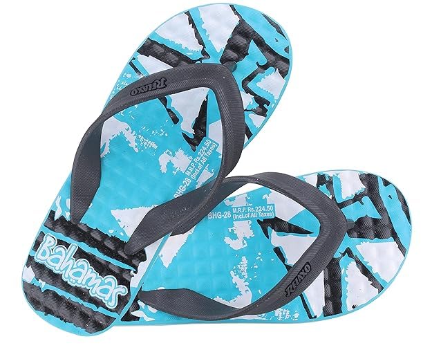 Image of Men's Flip Flops, Blue and Black Graphic Print, Casual Summer Footwear