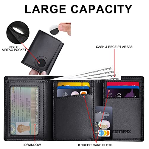 Men Wallet for Airtag, Trifold Leather Wallet Holder for Air Tag Rfid Blocking Compatible with Apple AirTag3