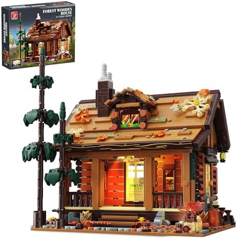TYCOLE Wood Cabin Building Blocks Set with LED Lights,Wooden Forest House Building Toys,STEM Treehouse Architecture Model-Compatible Brick Set,Birthday Gift for for Adults Boys Age 8-12(1969Pcs)