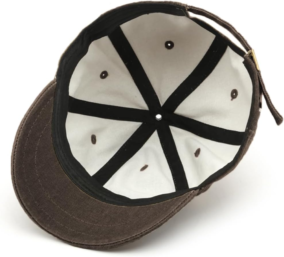 Short Brim Baseball Cap for Men Women Unconstructed Washed Cotton Adjustable Short Bill Hat Vintage Low Profile Dad Hat