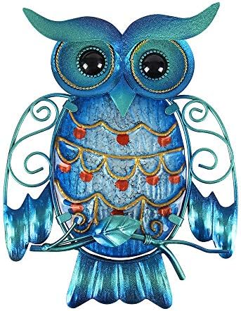 LIFFY Metal Owl Wall Decor - Outdoor Wall Art - Glass Hanging Garden Owl Decor for Patio, Porch or Door, Owl Gifts for Women