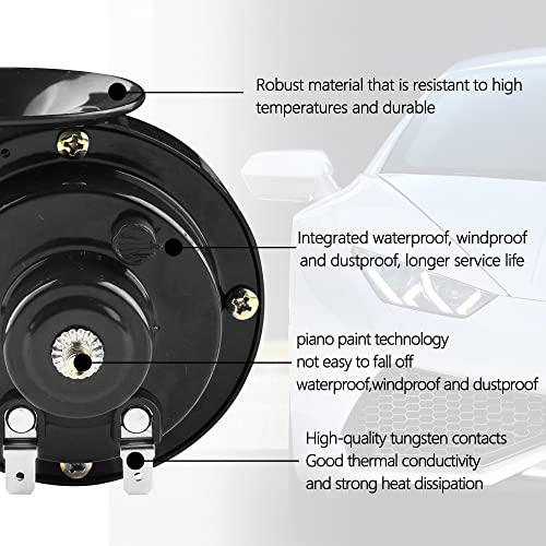 Super Loud Car Horn 2Pcs, 12V Waterproof High Bass Car Horn Electric Snail Speaker - Horn Kit Replacement For Cars,Motorcycles,Truck, Bike, Boat (Black) #TOP4