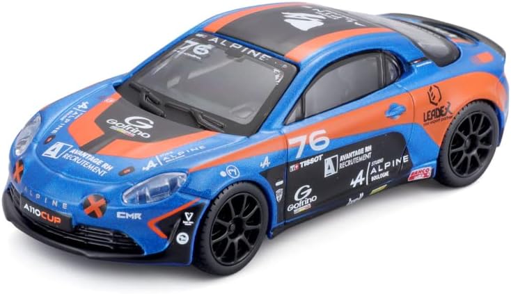 Bburago 1/43 Race Crystal Collection Alpine A110 Cup - Collectible Metal Miniature Car - Authentic Sports Model - for Children from 3 Years Old - Original and Fun Gift