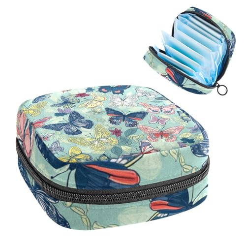 Portable Menstrual Pad Bags, Large Capacity Sanitary Napkin Storage Bag, First Period Kit for Girls Women, Zipper Nursing Pad Holder Colorful Butterflies Pattern