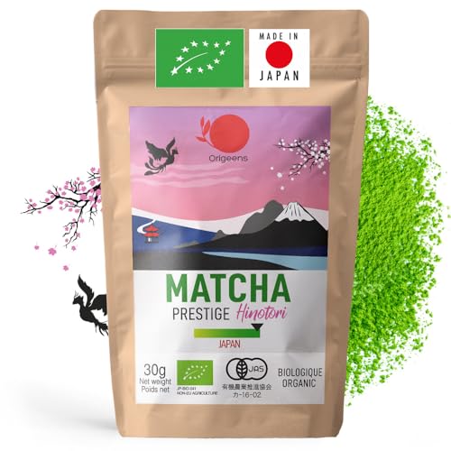 ORIGEENS TÉ MATCHA CEREMONIAL ECOLÓGICO PRESTIGE HINOTORI - Té Matcha Bio Japonés - Usucha/Koicha/Matcha Latte - Bolsita Recambio 30gr - Matcha Tea