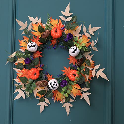 Couronne de feuilles d'érable artificielles pour déco Halloween et Thanksgiving - 2