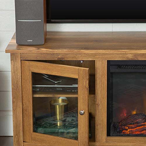 Walker Edison Rustic Wood And Glass Fireplace Tv Stand For Tv's Up To 64" Flat Screen Living Room Storage Cabinet Doors And Shelves Entertainment Center, 58 Inch, Barnwood #TOP1