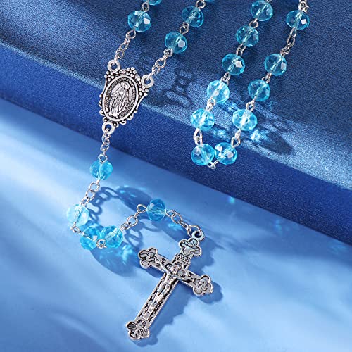 image for Rnivida Catholic Rosary Crystal Beads Necklace with with Miraculous Me