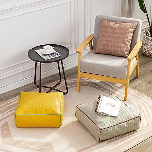 MOCOFO Home Decor 3D Woven Pattern Leather Sofa Stool PVC Modern Minimalist Square Plastic Leather Ottoman Pouf (Light Green,45x45x15cm)