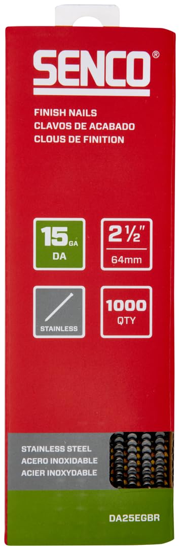 SENCO DA25EGBR 2-1/2" 15 Gauge Angled Finish Nails, Stainless Steel Finish 1,000 Count Pack