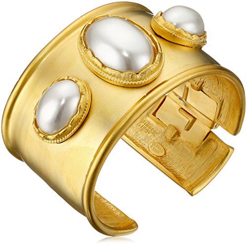 Kenneth Jay Lane Satin Gold with 3 Cultured Pearl Center Stones Cuff Bracelet