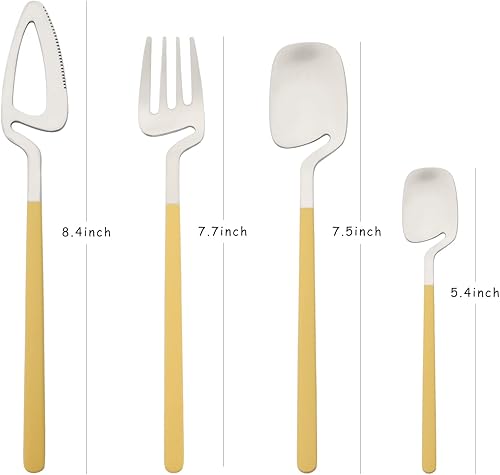 Miniatura 9 de Juego de cubiertos de plata cepillada para 8, juego de cubiertos mate de 32 piezas con asas de colores, juego de vajilla de acero inoxidable 1810,