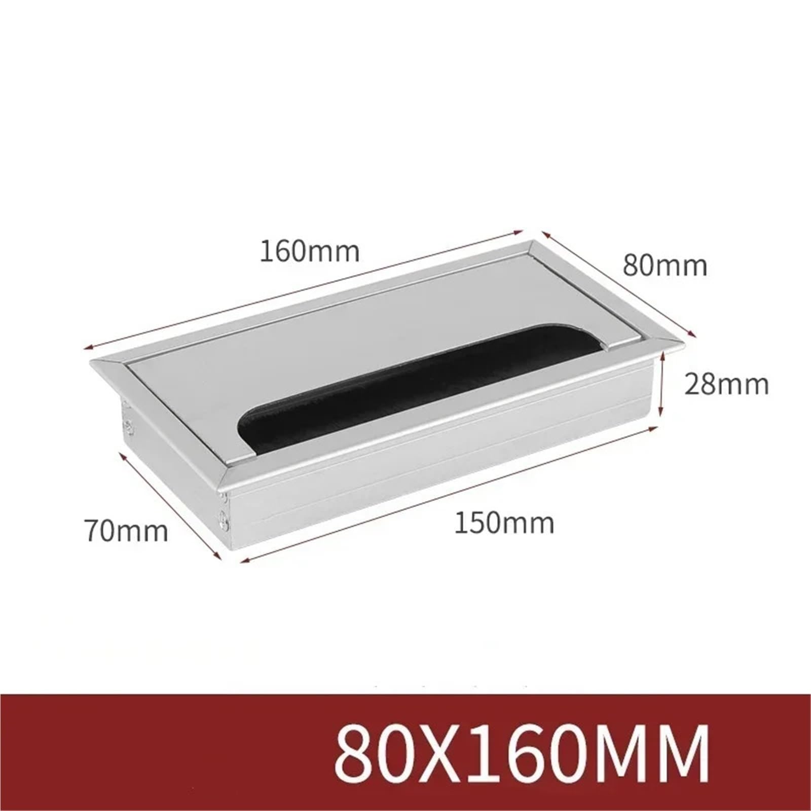 Kabeldurchführung für Schreibtische, 4 Stück, Schreibtisch-Loch-Drahtdekoration, Aluminiumlegierung, Tischlinie, rechteckige Einfädelbox (weiß, 80 x 160 cm)