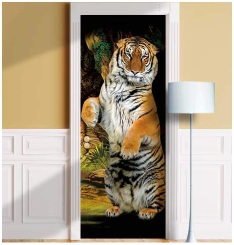 Tiger Door Mural. Single Piece Sticker, Decal. Wrap, Cover. Peel and Stick, Self-Adhesive, Removable (30"x80", Variant 2)