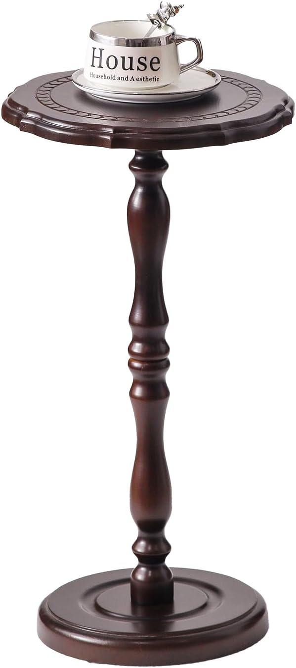 100% Solid Wood Round Side Table, Small Drink Table for Small Spaces, Modern End Table Accent Nightstand for Bedroom, Living Room, Corners and Office, Brown