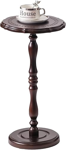 Mesa auxiliar redonda 100% madera maciza, mesa pequeña para bebidas para espacios pequeños, mesa auxiliar moderna para dormitorio, sala de estar,