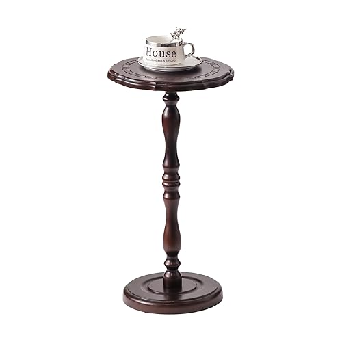 100% Solid Wood Round Side Table, Small Drink Table for