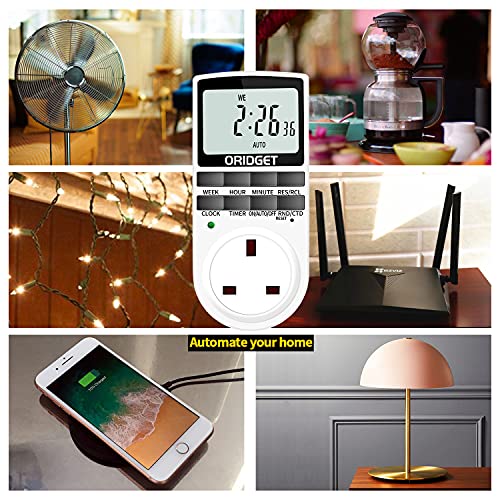 image for ORIDGET Digital Electrical Timer Plug Socket with 18 On-Off Programs, 