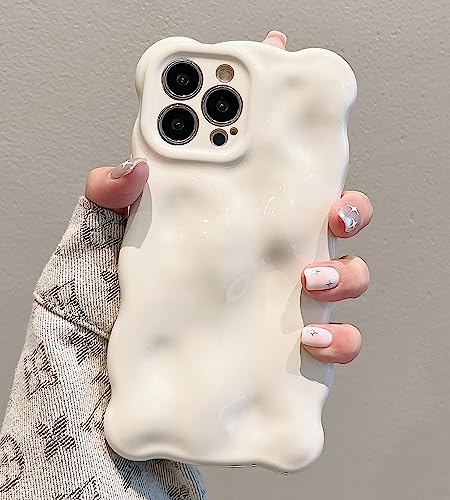 UEEBAI Case for iPhone 13 Pro Max 6.7 inch, Cute Solid Color Curly Wave Shape Shockproof Soft TPU Bumper Phone Case, Candy Water Ripple 3D Silicone Slim Pretty Case Non-yellowing Cover,White