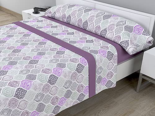 Cabello Textil Hogar - Juego de sábanas térmicas de Pirineo - 3 Piezas - 110 Gr/m2 - Mod. ISIR (Morado, Cama de 150 cm (150_x_190/200 cm)) Cover