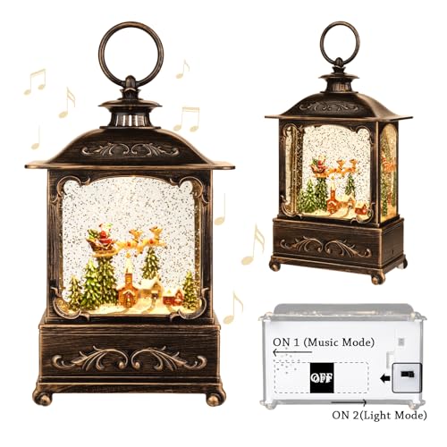 Christmas Decorations Christmas Lantern,Christmas Snow Globe Lantern-with USB+ Music Christmas Water Lantern Snow Globe Portable Creative Cute Christmas Decorations and Charming Gifts