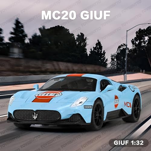 Image of 1:32 Scale Maserati MC20 Die-Cast Pull-Back Toy Car with Sound & Light, Alloy Body Supercar Replica - Stunning Gift for Kids & Collectors