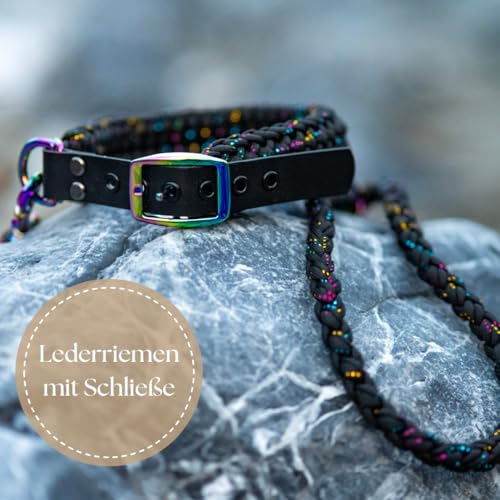 Ben&Bruno Hundehalsband | Breit & Verstellbar | 100% Handgefertigt | Robust, Sicher & Langlebig | Starkes Paracord Halsband | Halsbänder für Kleine, Mittelgroße & Große Hunde | Schwarz - L